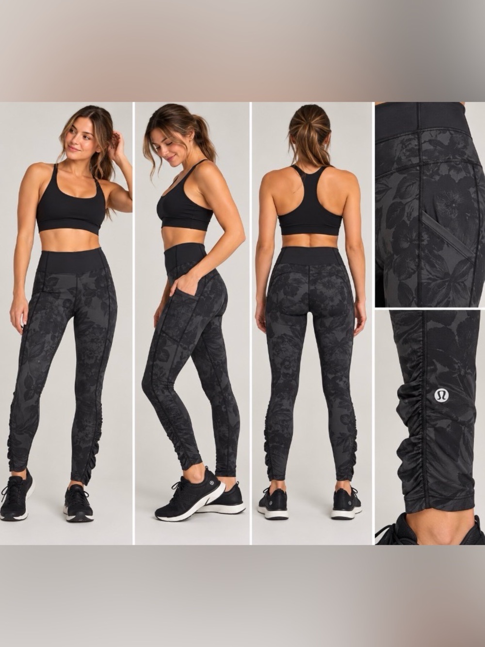 lululemon athletica Black Floral Jacquard High-Rise Leggings